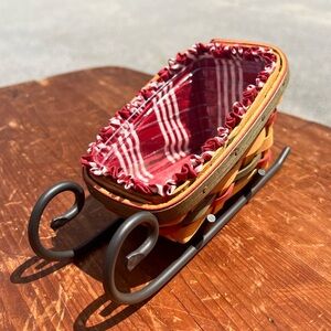 1999 Longaberger Santa's Little Helper Sleigh Wrought Iron Stand Liner Combo